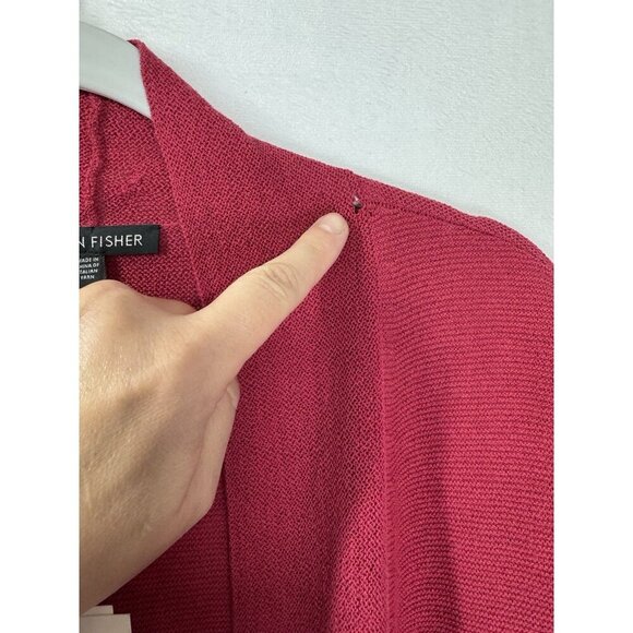 Eileen Fisher 100% Wool Open Front Cardigan Womens XS Radish Red Pink Washable - Picture 5 of 13